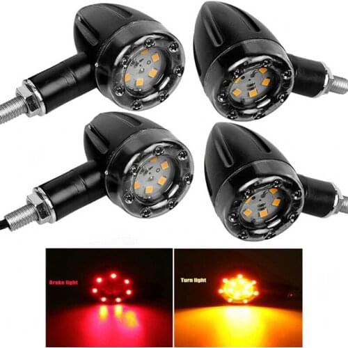 4x Motorcycle LED Bullet Brake Running Turn Signal Tail Light For Bobber Racer