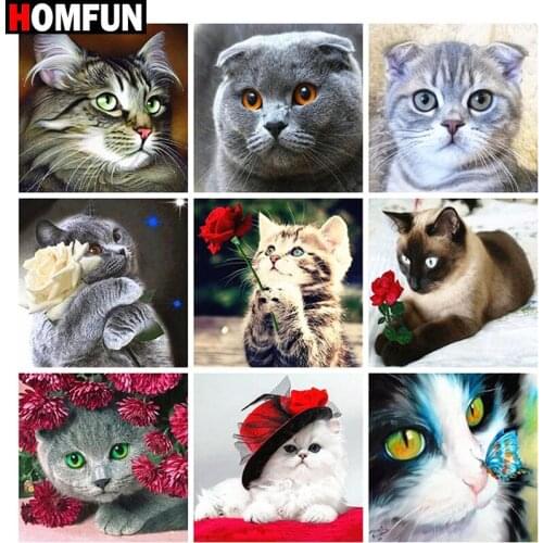 HOMFUN Diy 5d Diamond Painting "Animal cat avatar theme" Cross Stitch Square Round Diamond Embroidery Handwork Rhinestone Art