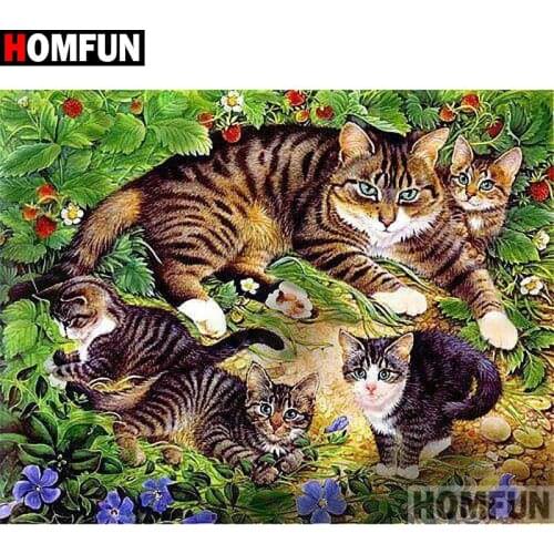 HOMFUN Full Square/Round Drill 5D DIY Diamond Painting "Animal cat" Embroidery Cross Stitch 3D Home Decor Gift A17544