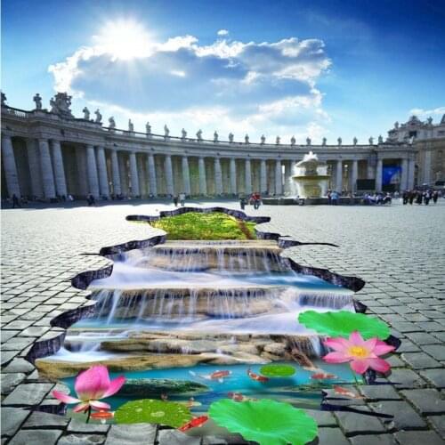 Free Shipping Bathroom Kitchen Walkway 3D Floor painting Flow water lotus flower floor wallpaper mural