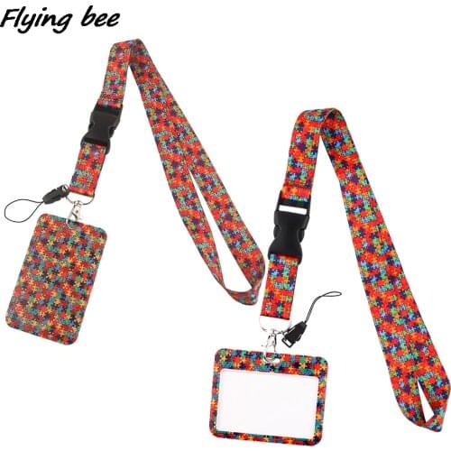 Flyingbee X1960 Autism Awareness Jigsaw Neck Strap Lanyard For Keys ID Card Gym Phone Straps USB Badge Holder DIY Hang Rope