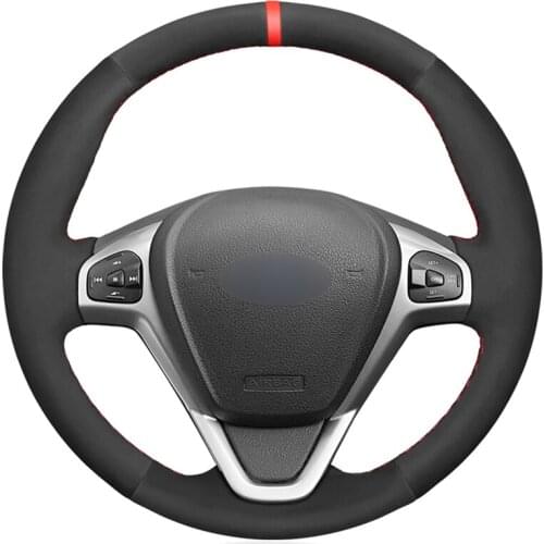Black Suede Red Marker Hand-stitched Car Steering Wheel Cover for Ford Fiesta 2008-2013 Ecosport 2013-2016