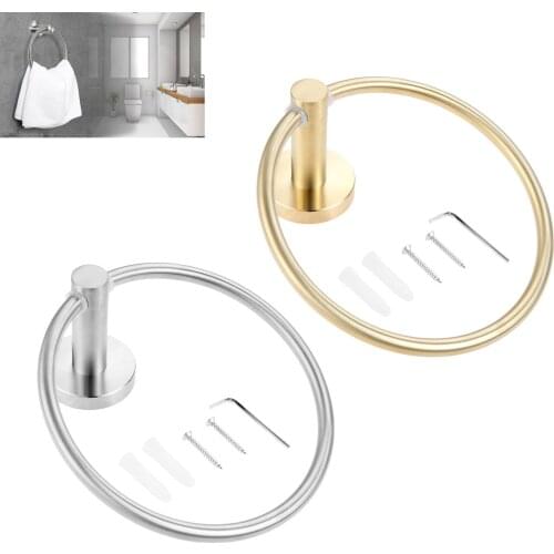1pc Ring Towel Holder Round Hand Wall Mounted Rack Stainless Steel Brushed Nickel/Gold Modern Minimalism Bathroom Kitchen Decor