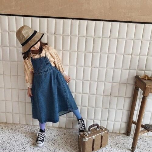 2020 New Baby Girls Sleeveless Halter Denim Suspender Dresses Toddler Kids Cowboy Solid Color Cotton Fashion Cowboy Sling Dress