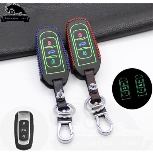 Noctilucent Leather Car Key Cover case Keychain skin Protection Accessories for Geely Emgrand EC7 RV Car Smart Key Remote
