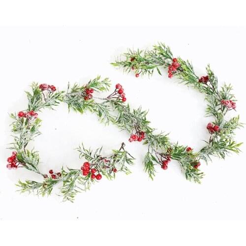 Artificial Christmas Rattan Berry Flower DIY 1.7m Garland Wreath Green Tree Ornament Home Hanging Ornament for Party Xmas Decor