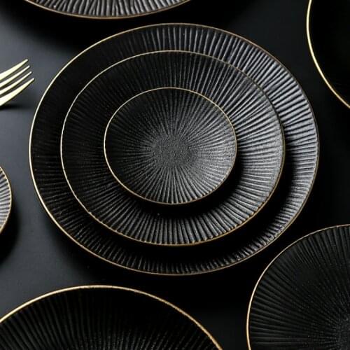 Ceramic Plate Black Tableware Black Gold Dinner Plate Series
