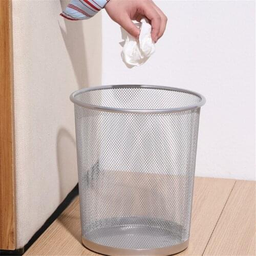 Round Trash Can Metal Mesh Wrought Iron Kitchen Without Lid Bucket Paper Basket Bedroom Office Rubbish Organizer Waste Bins