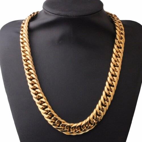 16mm Miami Cuban Chains For Men Hip Hop Jewelry Gold Color Thick 316L Stainless Steel Curb Cuban Link Necklace for Men Jewelry