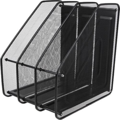3 Column Metal Mesh Document Rack File Holder Letter Magazine Newspaper Tray for Home Office Desk Organizer Supplies