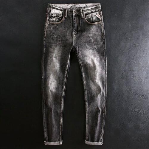 Italian Style Fashion Men Jeans High Quality Retro Gray Elastic Slim Fit Ripped Jeans Men Vintage Designer Casual Denim Pants