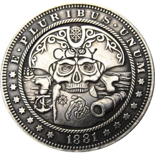 US 1881 Morgan Dollar skull zombie skeleton Silver Plated Copy Coins