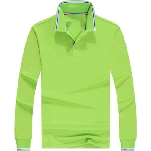 Mens bottoming shirt loose large size autumn regular British fashion pure cotton green lapel long-sleeved POLO t-shirt