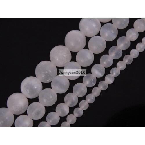 Natural Selenite Gems Stone Round Spacer Loose Beads 15.5'' Strand 4mm 6mm 8mm 10mm for Jewelry Making Crafts 5 Strands/Pack