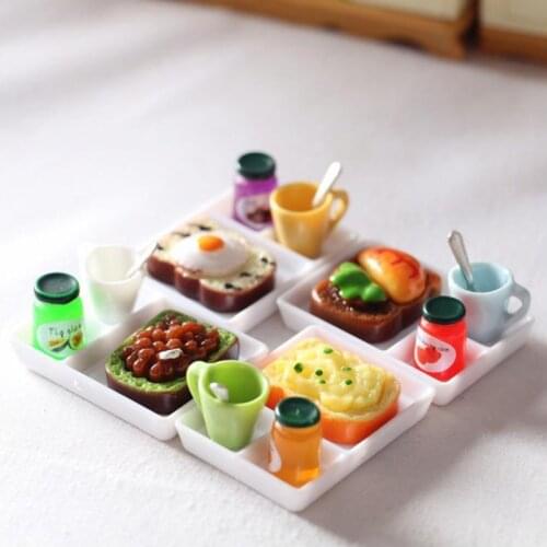 2021 New 5pcs/set Dollhouse Bread Jam Dinner Plate Cup Spoon For Kitchen Accessoreis Doll House Play Kitchen Supplies