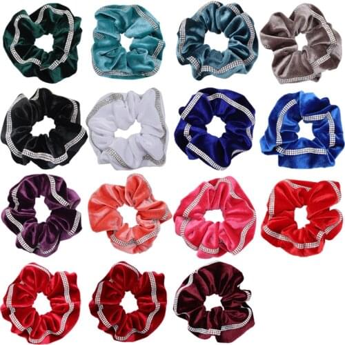 New arrival Fashion women cute velvet Hair bands double rhinestone hair scrunchies girls hair Tie Accessories Ponytail Holder