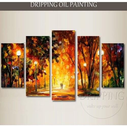 Skilled Artist Hand-painted Group Landscape Oil Painting on Canvas Dark Light Oil Painting People Walking on the Street Painting