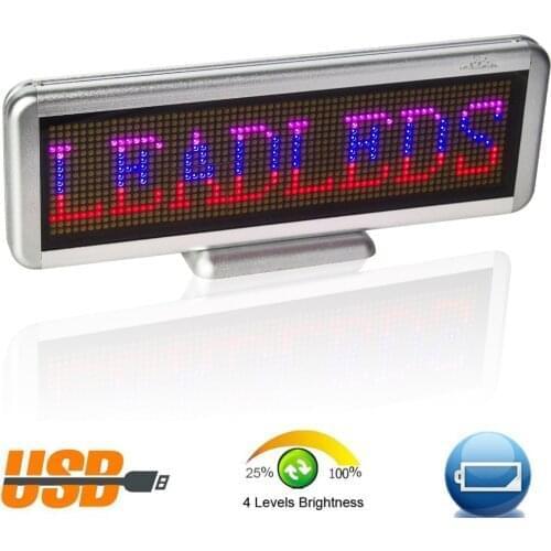 16 x64 pixel Rechargeable Usb Programmable Scrolling Electronic Led Sign Display Board, Red/blue/pink Multi-language display