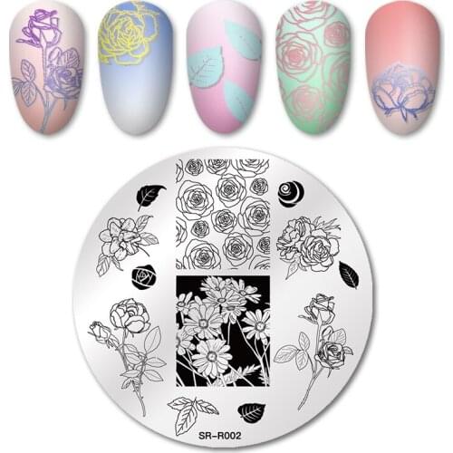 MEET ACROSS Flower Leaves Stamping Plate For Gel Nail Polish Stainless Steel Nail Stamp Round Templates Stencil Accessories Tool