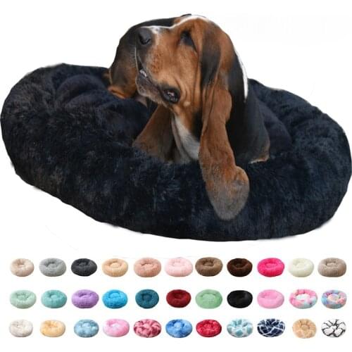 Calming Dog Bed for medium Dogs, Anti-anxiety Donut Cuddler Cat Bed-27inch Washable Round faux fur Pet Bed- Fluffy Soft Fuzzy ca