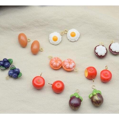 Acrylic Resin 3D Mini Simulation Fruit Food Egg Pendant Charms 10pcs/lot For DIY Fashion Jewelry Making Finding Accessories
