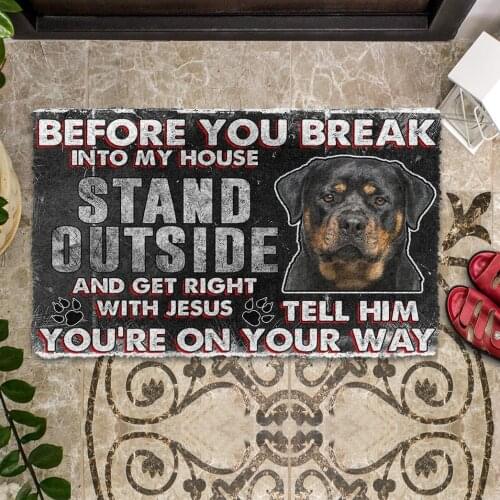 Rottweiler Before You Break Into My House Doormat Decor Print Animal Dog Floor Door Mat Non-Slip 3D Soft Flannel Custom Carpet