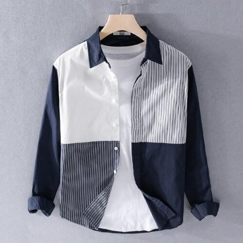 2021 New arrival long sleeve pure cotton brand shirt men fashion comfortable shirts for men casual patchwork shirt mens camisa