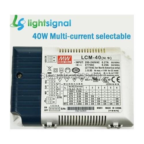 Meanwell dimmable LED driver with 40W Multiple constant current 350mA 500mA 600mA 700mA 900mA 1050mA selectable by DIP S.W