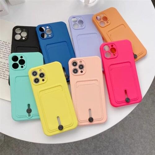Slim Silicone Card Slot Storage Wallet Case For iphone 11 Pro Max 12 Mini Xs X XR SE2020 7 8 Candy Color Soft Cash Bag Cover