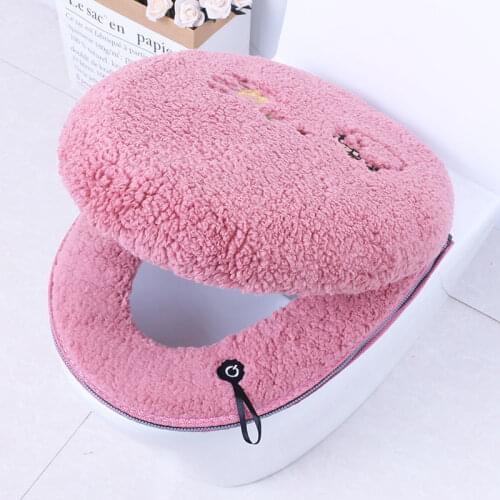 Thickened Lamb Wool Toilet Seat Cover Super Soft Toilet Seat Cushion Closestool Mat General Zipper PU Waterproof Toilet Ring Pad