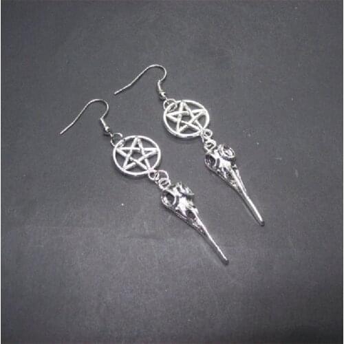 Goth Inverted Pentagram Crow Skull Earrings Gothic Witchy Occult Creative Pagan Wicca Satanic Fashion Jewellery Women Gift Trend