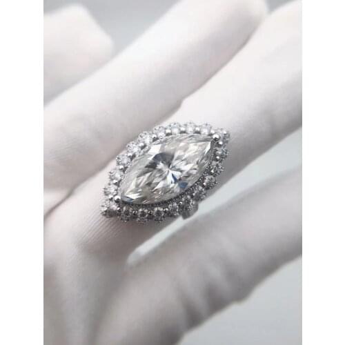 VVS D color womens 18K gold 750 6 carats Moissanite luxury full diamond special-shaped marquise female ring