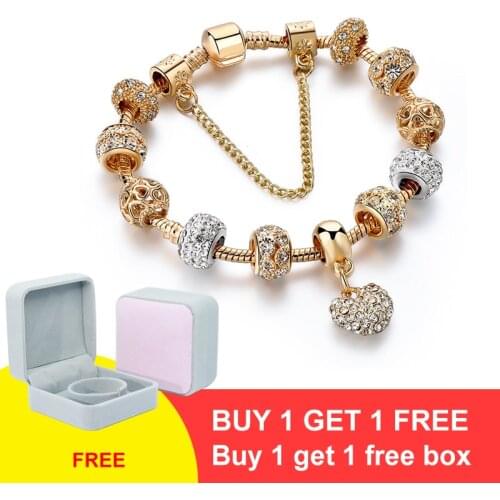 YADA ( Buy 1 get 1 free box ) NEW gold heart Bracelets&Bangles For Women Chain Bracelets Charm Crystal Jewelry Bracelet ST200019