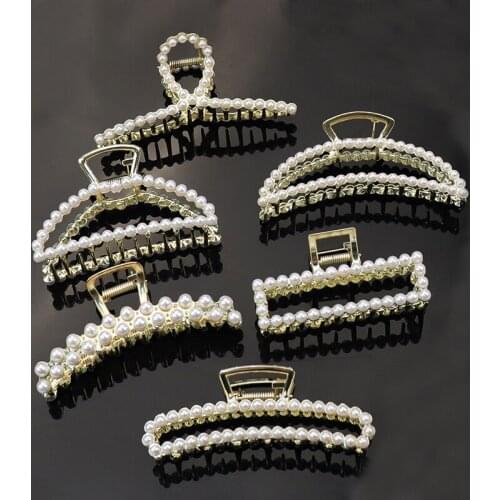 2021 New Alloy Pearls Gold Hair Clip Big Hair Claws Hair Accessories Hair Crab Clamp Hairpin Headwear For Women Girls