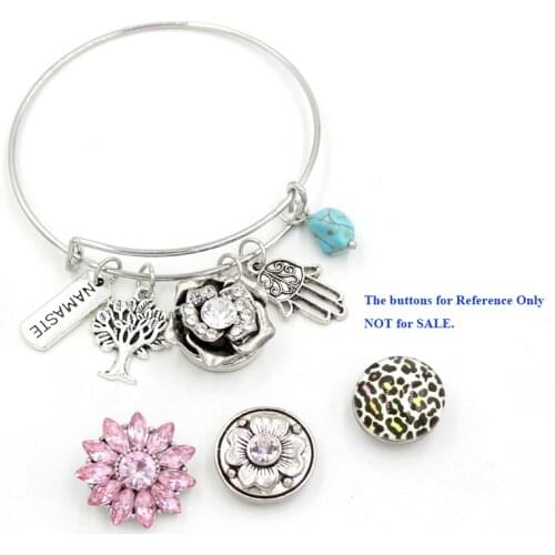 10PCS New Arrival Women NAMASTE Life Tree Bangles Bracelets Gifts Liobonar Snap Buttons Charms Bracelet Jewelry Pulsera