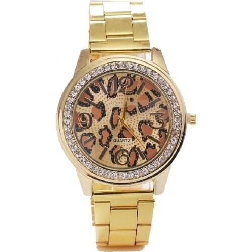 Gnova Platinum Big Golden Dial Metal Golden Leopard Women Watch Vintage Fashion wristwatch clock para femme