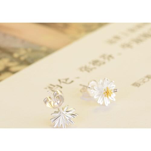 925 Silver Women High Quality Little Daisy Earrings Lucky Fashion Girl Gifts Jewelry Hot New Wholesale