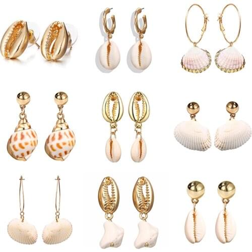 Yobest Fashion Gold Color Natural Handmade Shell Simple Drop Earrings for Women Ivory Earrings For Girl Summer Boho Jewelry