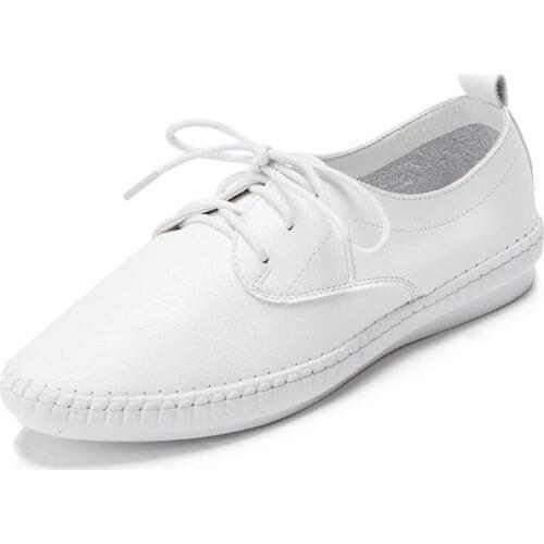 Flats For Women Comrfort Genuine Leather Flat Shoes Woman Loafers Ballet Shoes Female Moccasins White Shoes Big Size 35-43