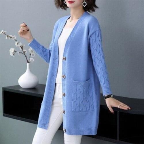 Sweater Cardigan Women Spring V-neck Korean Fashion All-match Jacket Female Autumn Mid-length Shawl Cardigan Knitted Jacket A96