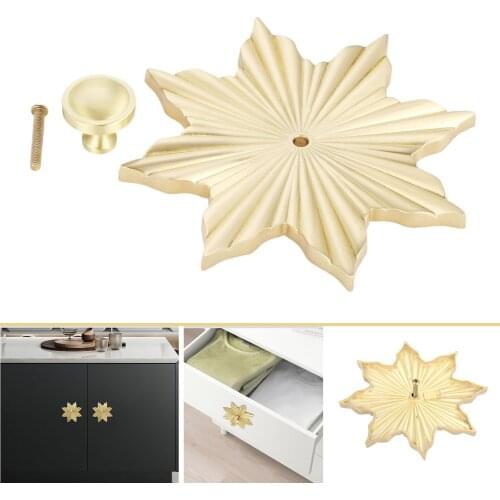 1Pcs Maple Leaf Cabinet Knobs Solid Brass Round Cabinet Knobs Door Knobs and Handles Furniture Cupboard Wardrobe Drawer Pull