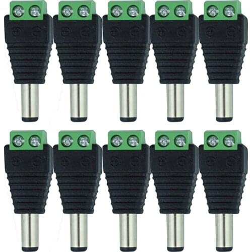10 12V 2.1 x 5.5mm DC power plugs, jack adapter connector plugs for CCTV monochrome LED lights