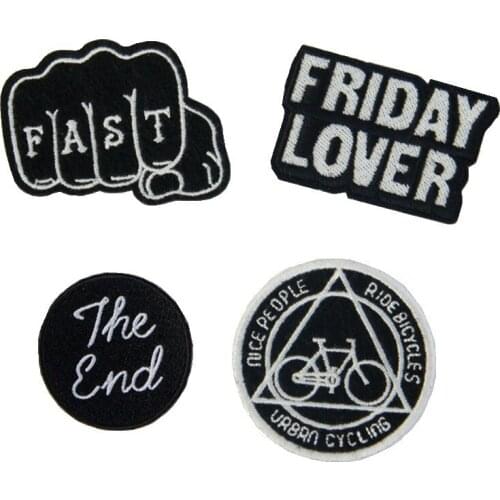 10pcs/lot Embroidery Patch Letter Bicycle Fist Black Lover Clothing Decoration Sewing Accessory Gift Diy Iron Transfer Applique