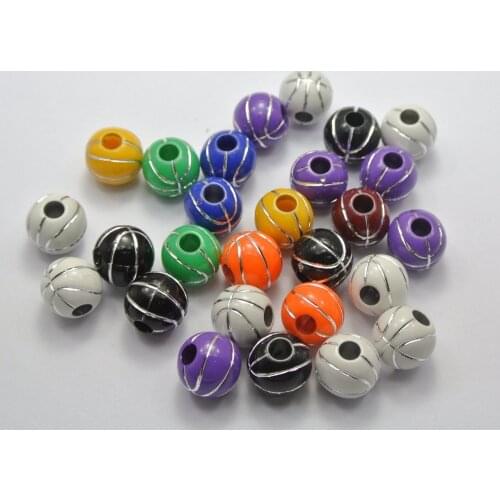 100 Mixed Colour Sparkling Silver BasketBall Pattern Acrylic Round Beads 12mm