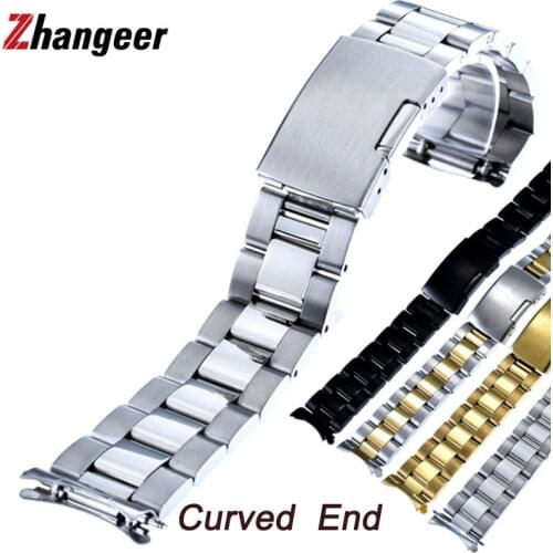 16mm 18 20 22 24mm 26mm Wristbands Arc Curved interface Stainless Steel Watch Straps Folding buckle With Tool Watch Accessories