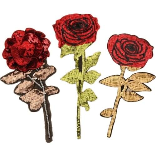 2pcs/lot Large Sequins Embroidery Patch Rose Flower Gold Leaf Shirt Dress Clothing Decoration Sewing Accessories Diy Applique