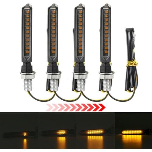 4pcs Motorcycle 12 Yellow LED Turn Signal Light Flowing Water Indicators Blinker Lamp Waterproof For Scooter ATV Street Bike