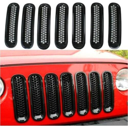 7PCS For 2007-2017 Jeep Wrangler JK Matte Black Front Insert Mesh Grille Trim Cover For Bumper Jeep Wrangler JK