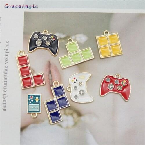 8pcs Mixed Game controller Tetris charms Cute Pendant For earring jewelry accessories Handmade wholesale DIY Brooches Pins Gift