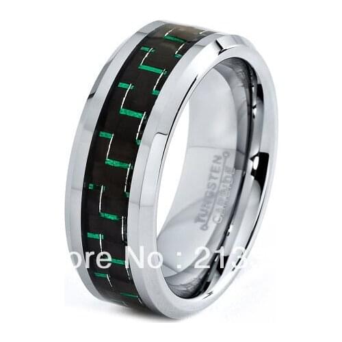 FREE SHIPPING!USA WHOLESALES CHEAP PRICE BRAZIL RUSSIA CANADA UK HOT SELLING 8MM GREEN&BLACK FIBER BRIDALTUNGSTEN WEDDING RING